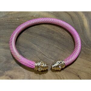 Pink Gold Twisted Cable Cuff Bracelet Studded End Cap Bangle 6.5 Inch